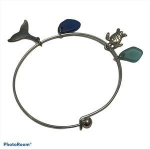 silver tone beach theme charm bracelet sea glass